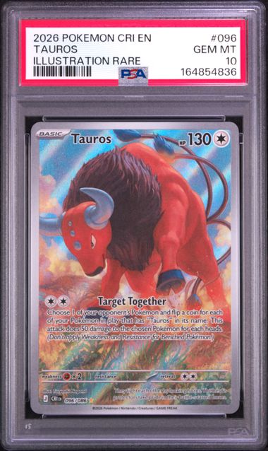 Tauros Illustration Rare Chaos Rising 096/086 PSA 10