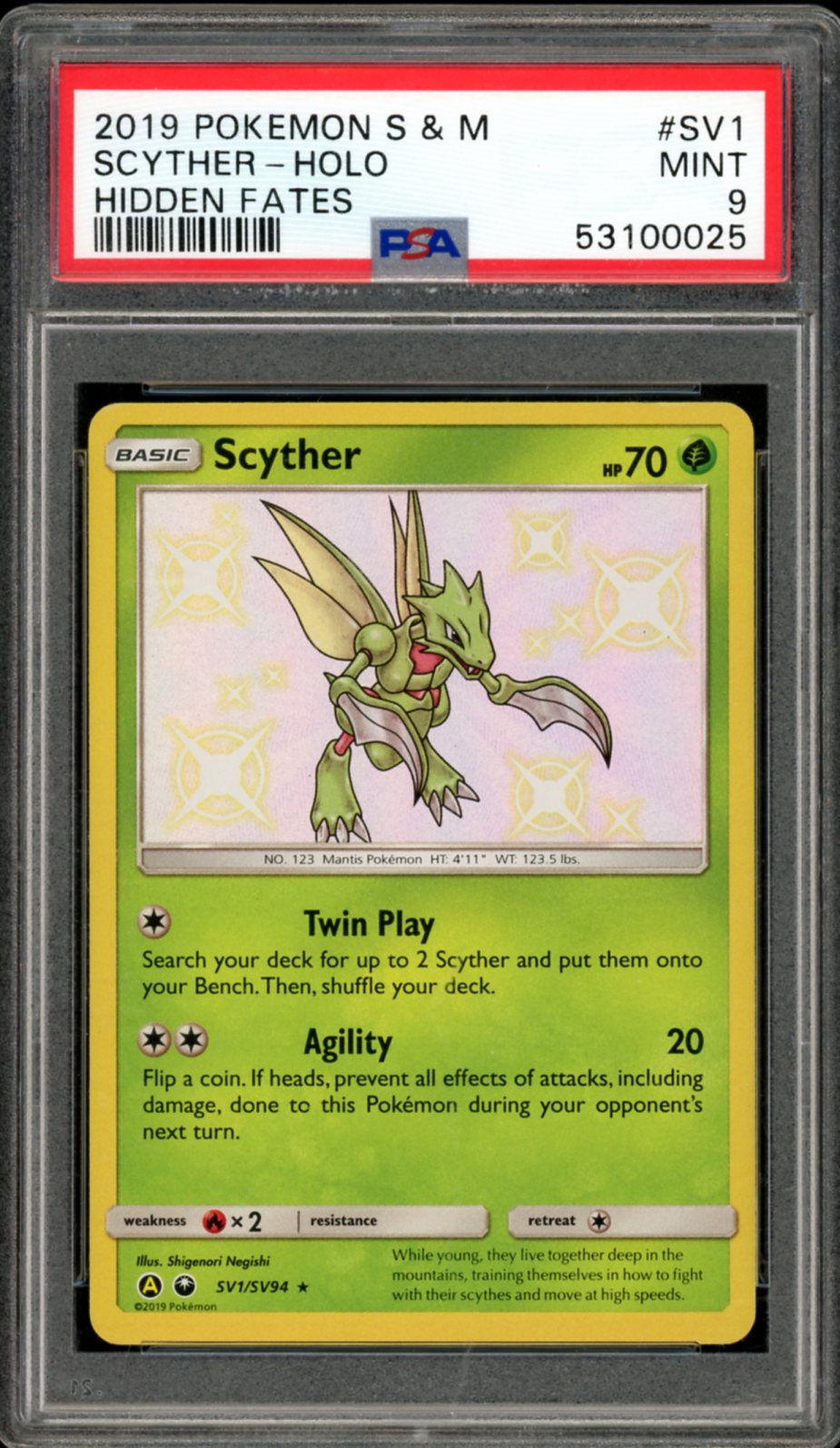 Scyther Holo Hidden Fates SV1/SV94 PSA 9 Scyther Holo Hidden Fates SV1/SV94 PSA 9