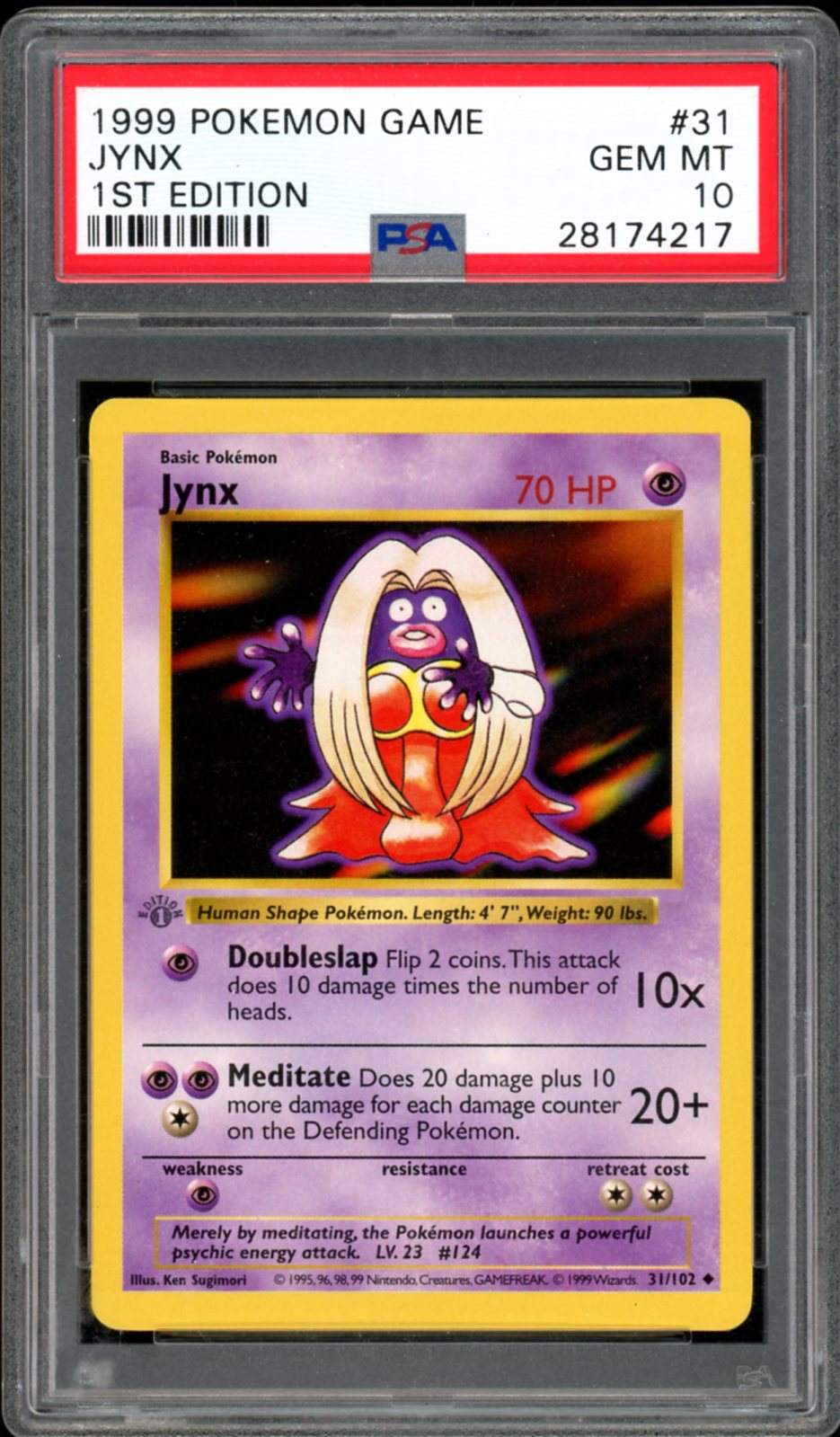 Jynx Base Set Grey Stamp Shadowless 1st Edition 31/102 PSA 10