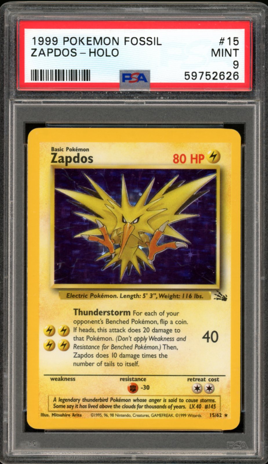 Zapdos Holo Fossil 15/62 PSA 9
