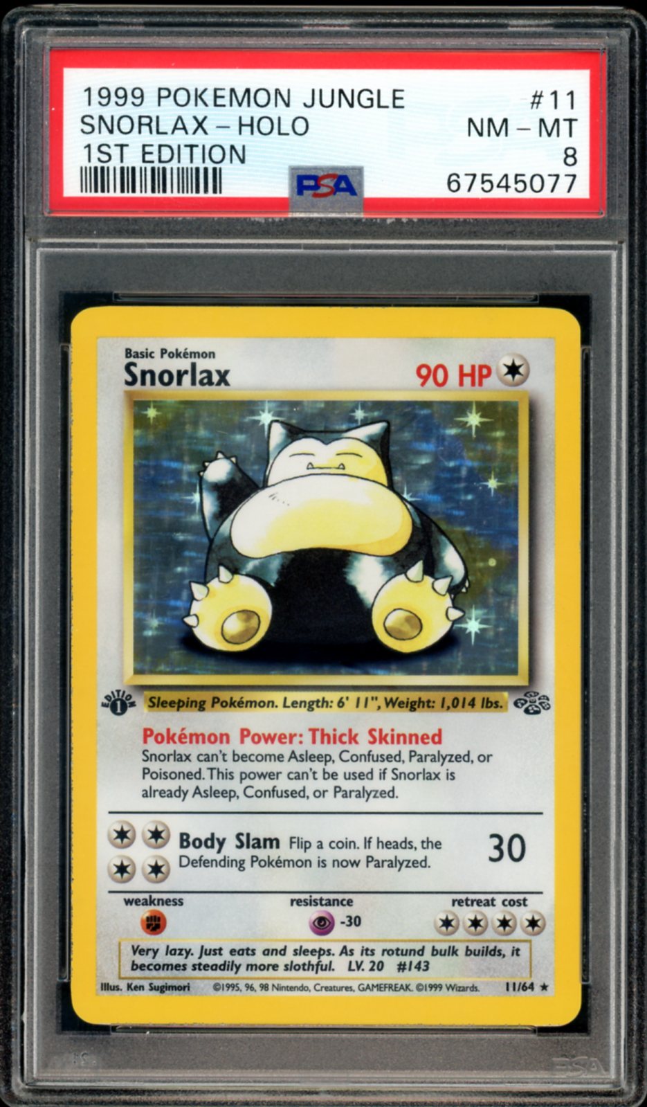 SNORLAX-HOLO 1ST EDITION JUNGLE 11/64 PSA 8