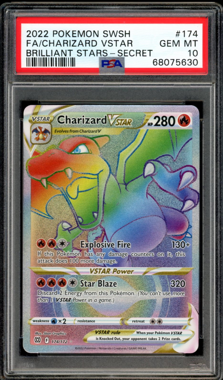 Charizard VSTAR Secret Brilliant Stars 174/172 PSA 10