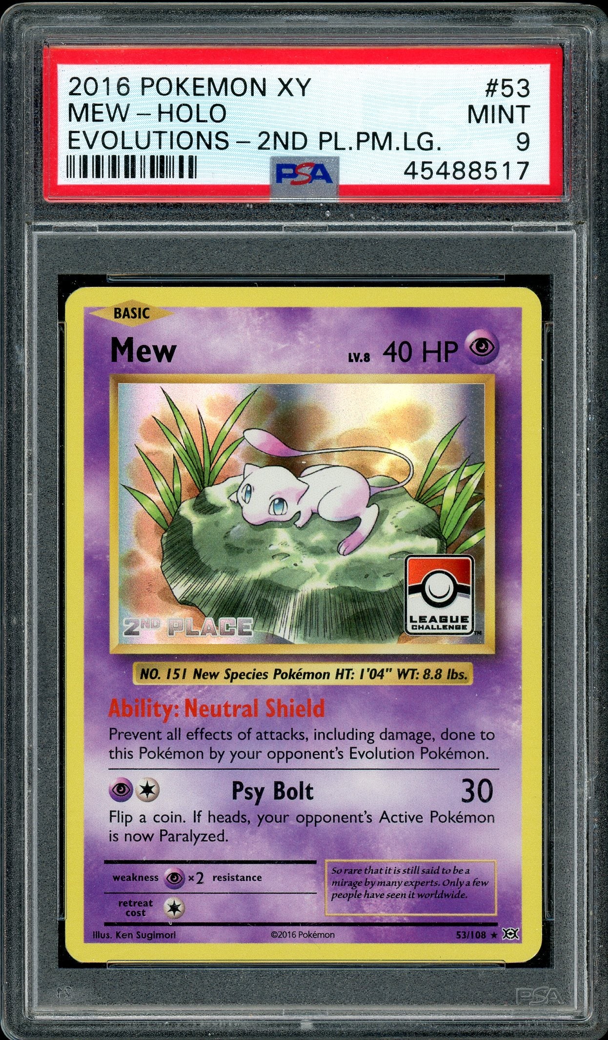 Mew 2nd Place League Promo 53/108 PSA 9