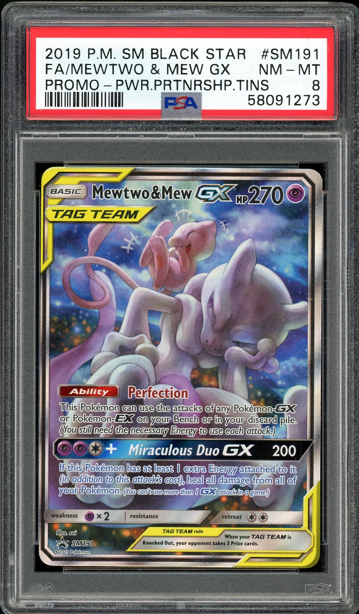 Mewtwo & Mew GX Promo SM191 PSA 8