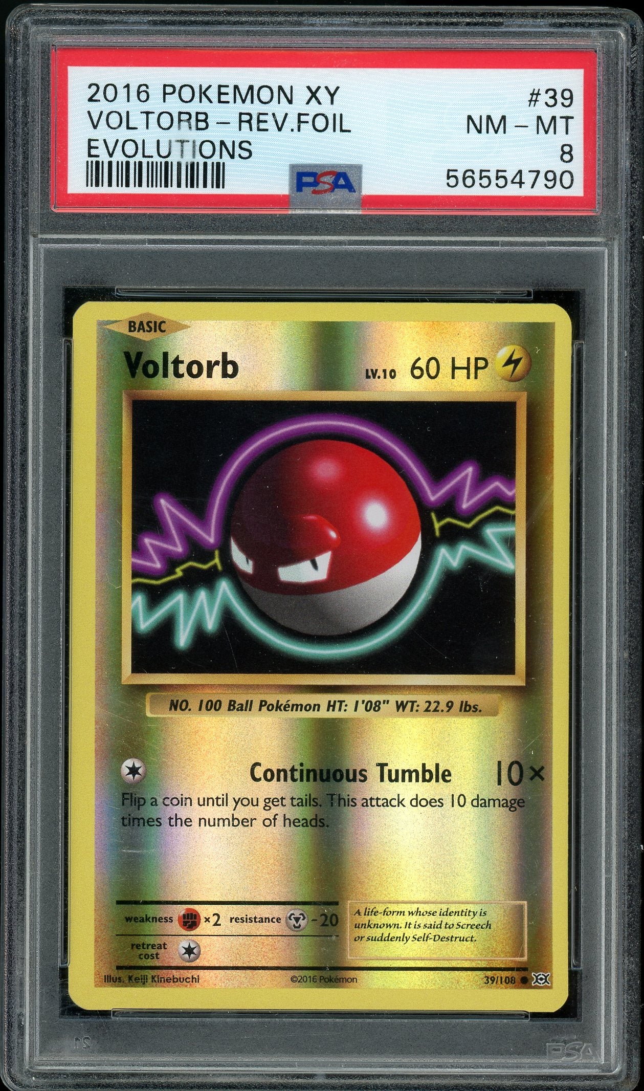 Voltorb Reverse Holo Evolutions 39/108 PSA 8