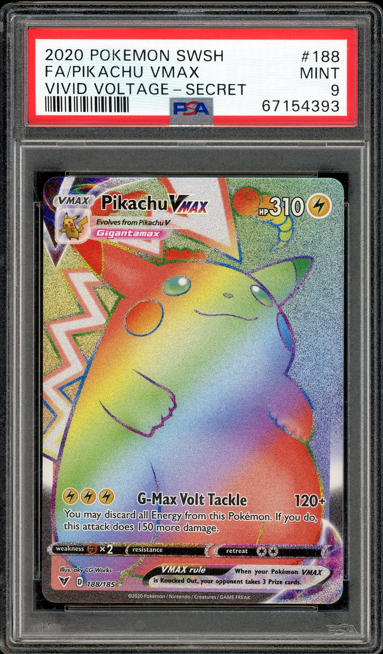 Pikachu VMAX Secret Rare Vivid Voltage 188/185 PSA 9