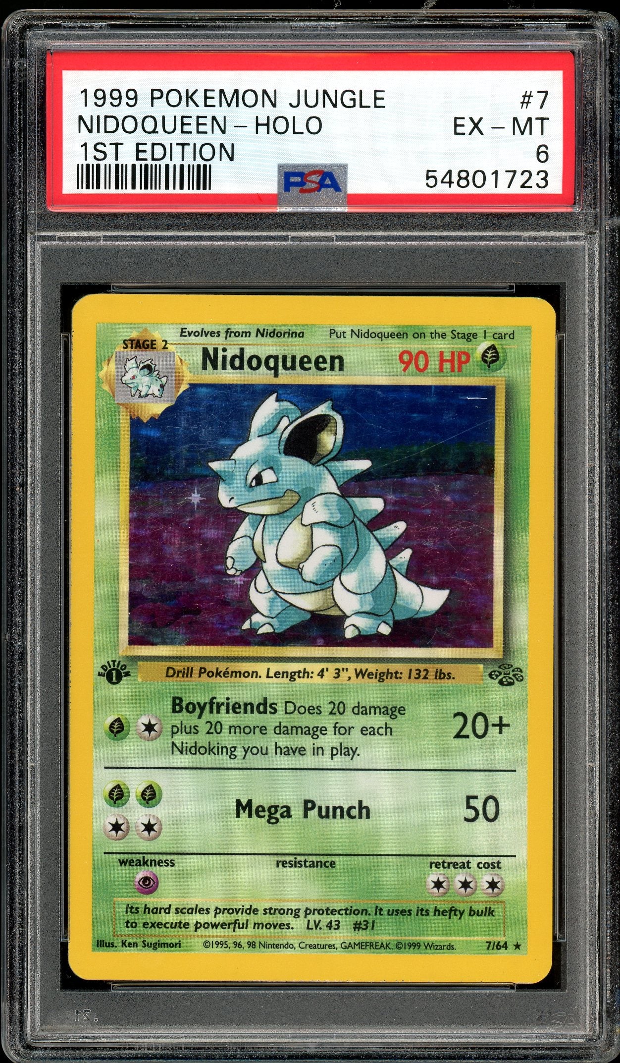 Nidoqueen 1st Edition Jungle Holofoil 7/64 PSA 6