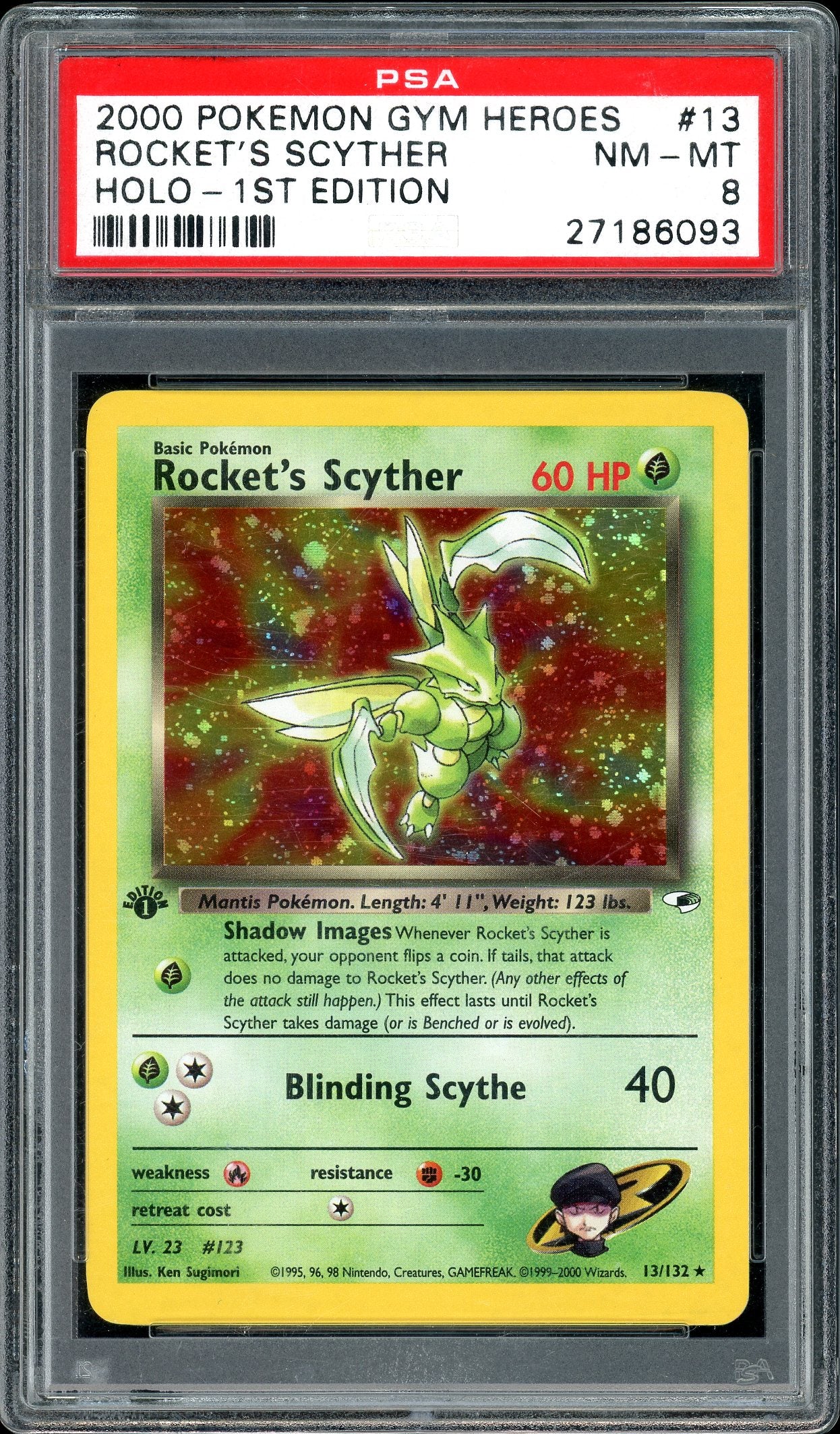 Rocket's Scyther 1st Edition Gym Heroes 13/132 PSA 8