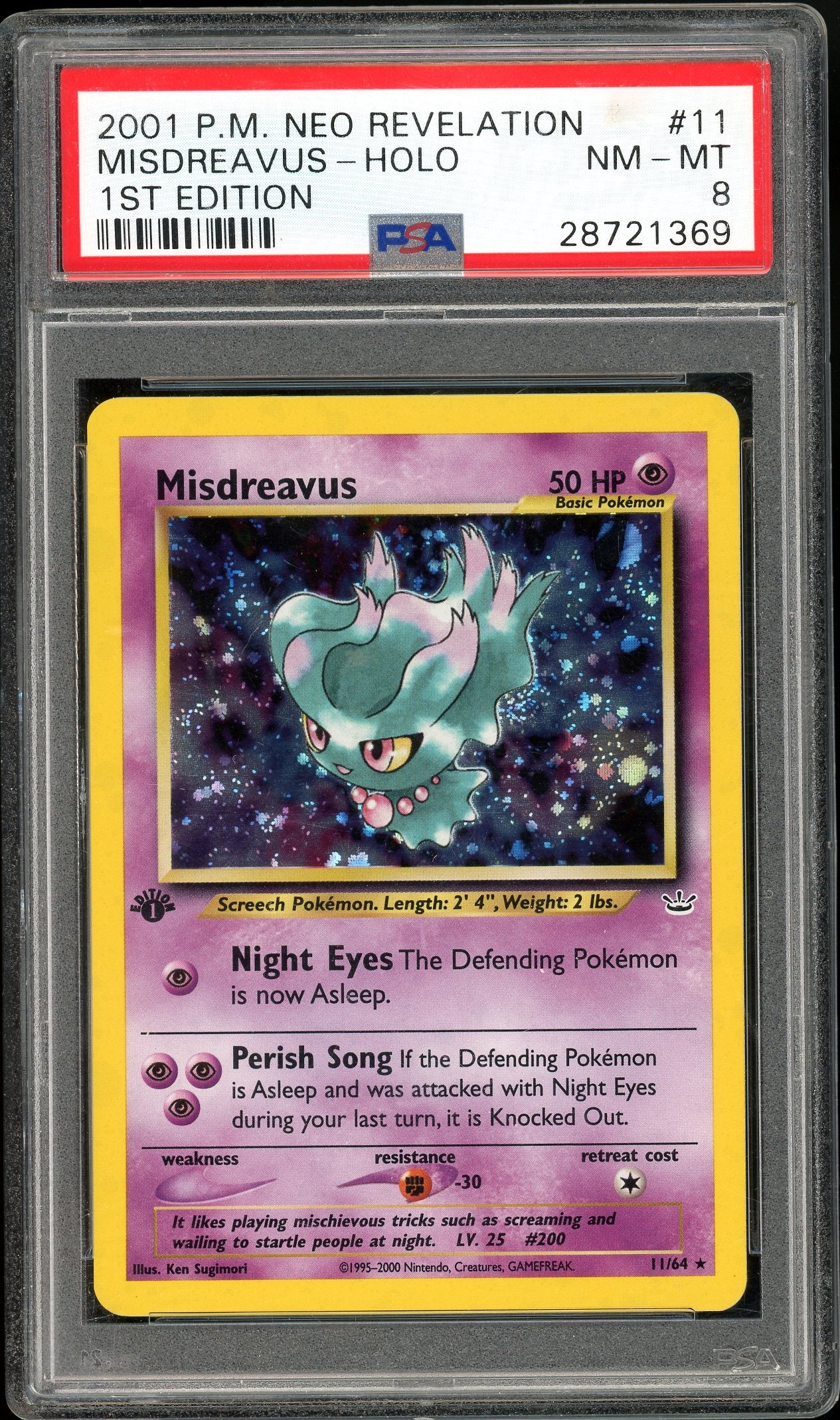 Misdreavus 1st Edition Holofoil Neo Revelation 11/64 PSA 8