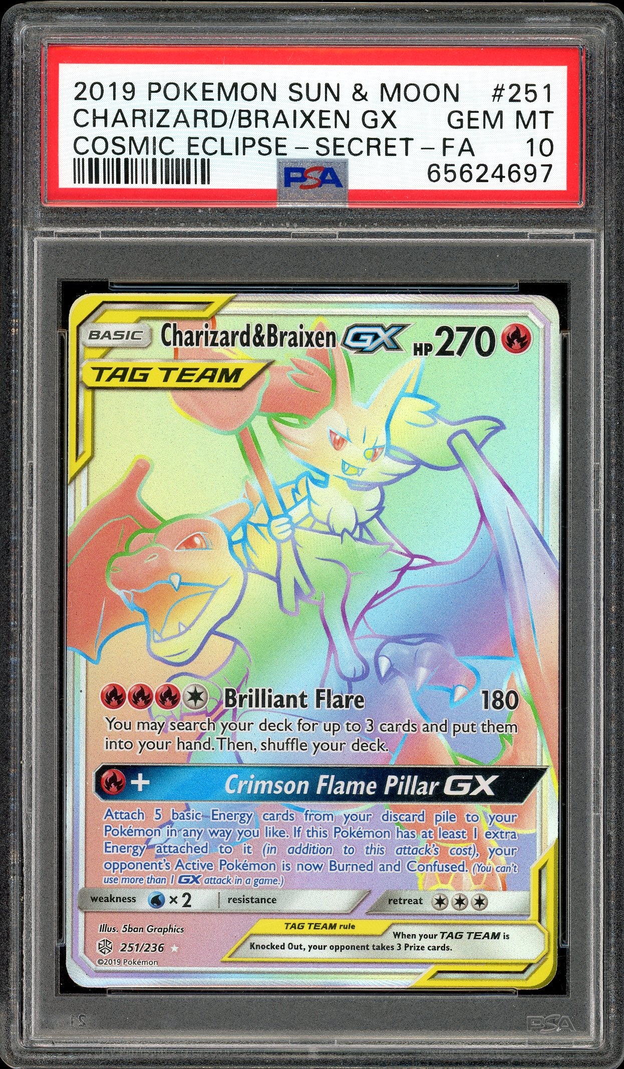 Charizard & Braixen GX Secret Rare Cosmic Eclipse 251/236 PSA 10