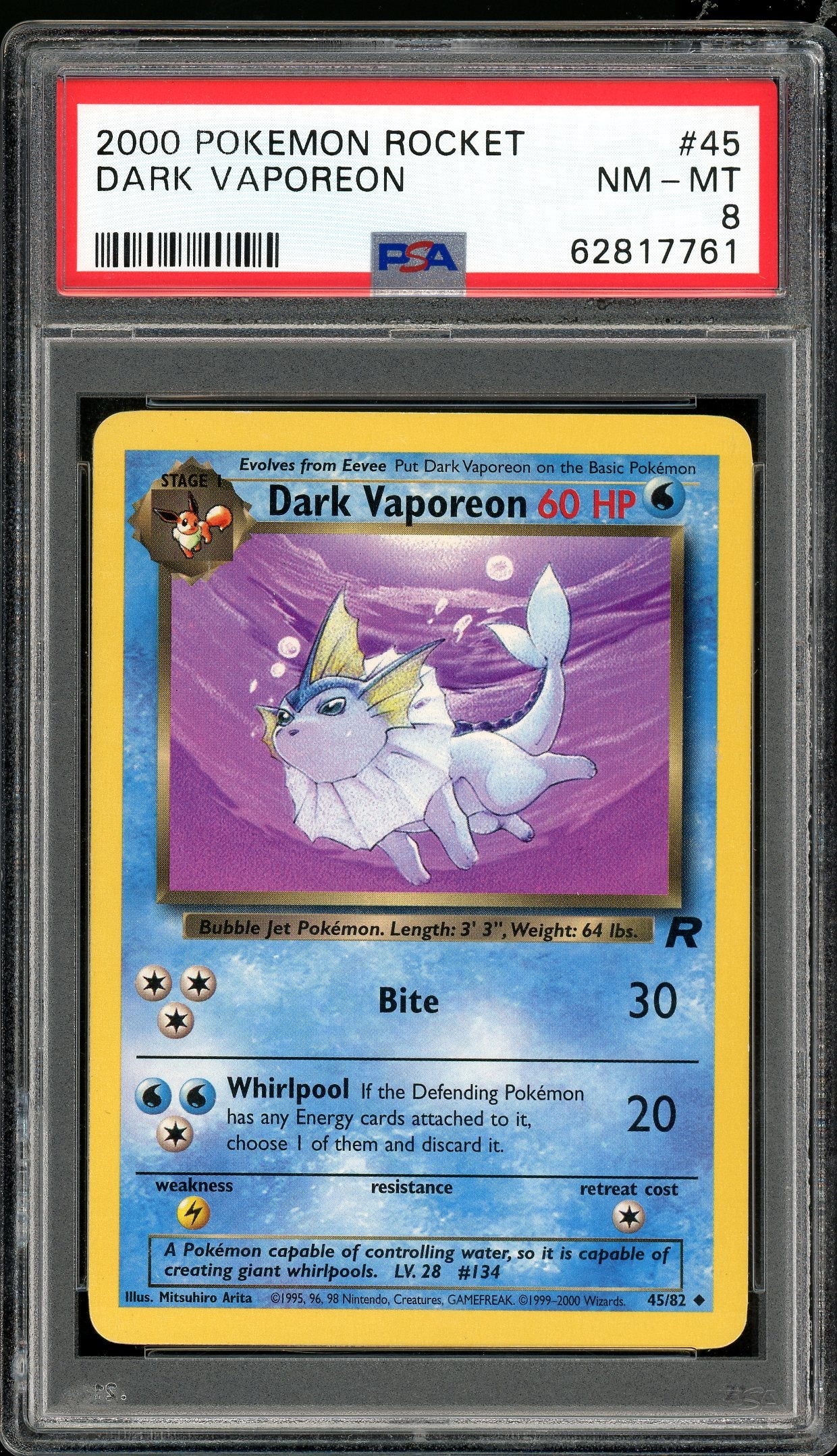 Dark Vaporeon Team Rocket 45/82 PSA 8