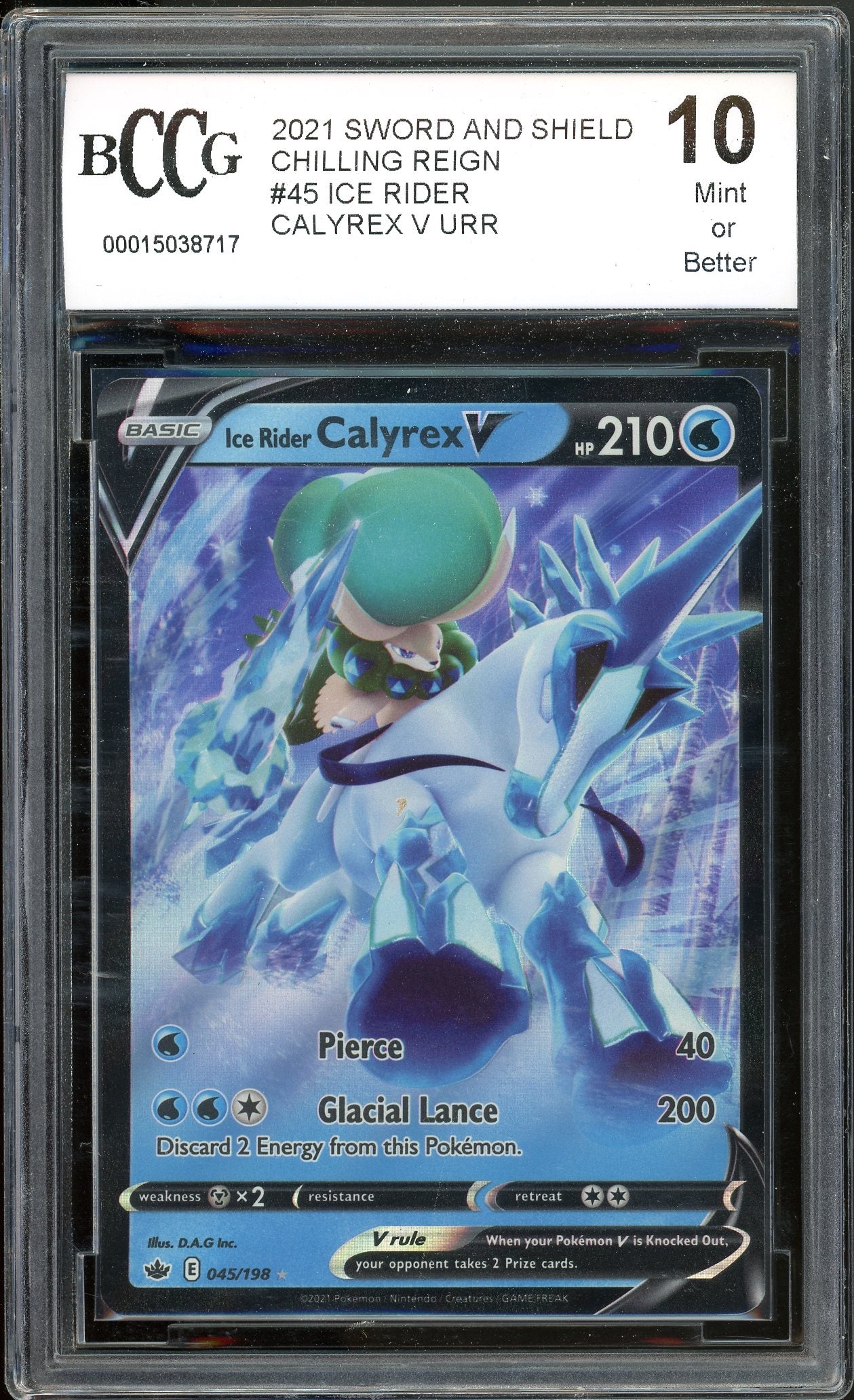 ice rider calyrex pokemon card value Ice Rider Calyrex V Chilling Reign 045/198 BCCG 10