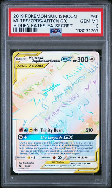 Moltres & Zapdos & Articuno GX Hidden Fates 69/68 PSA 10