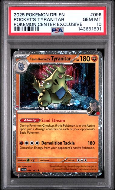 Team Rocket's Tyranitar Pokemon Center Promo 096/182 PSA 10