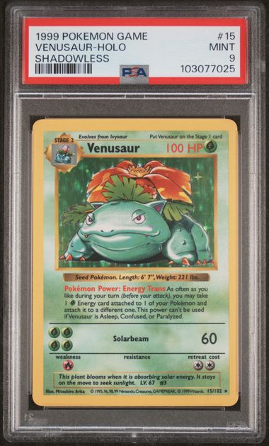 Venusaur Base Set Shadowless Unlimited 15/102 PSA 9