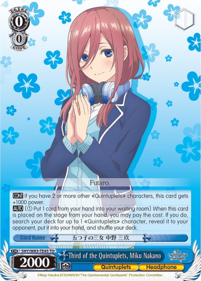 Third of the Quintuplets, Miku Nakano (5HY/W83-TE45 TD) - The Quintessential Quintuplets