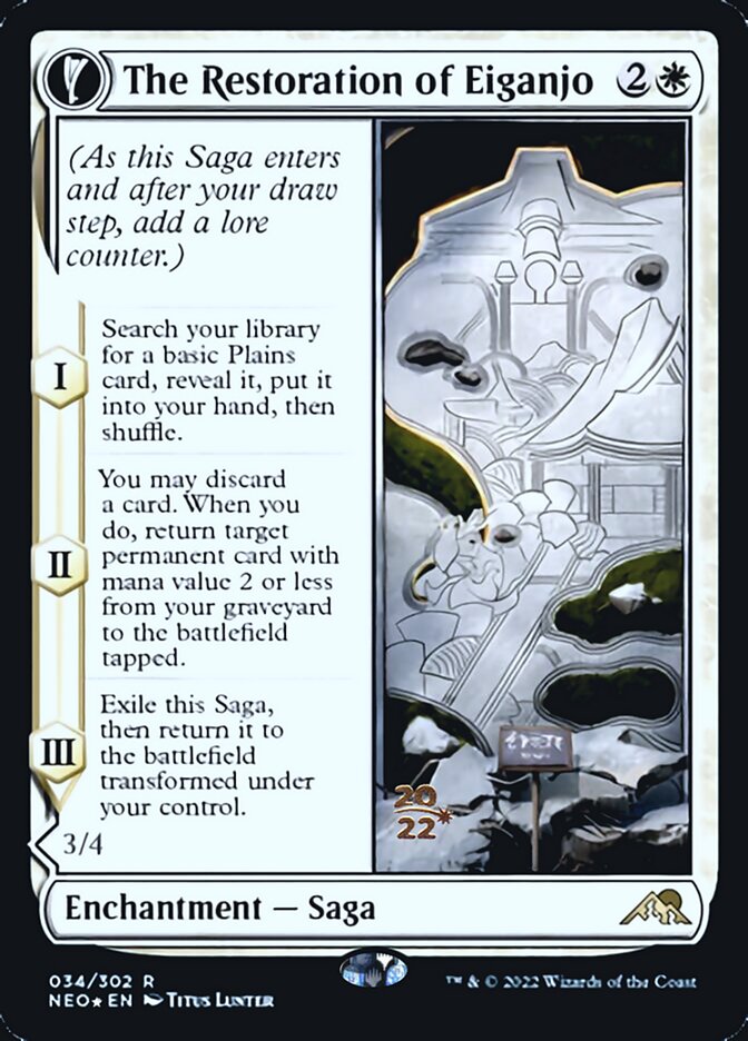 The Restoration of Eiganjo // Architect of Restoration (PRE-34S) - Kamigawa: Neon Dynasty Promos: (fandfc, enchantment) Foil