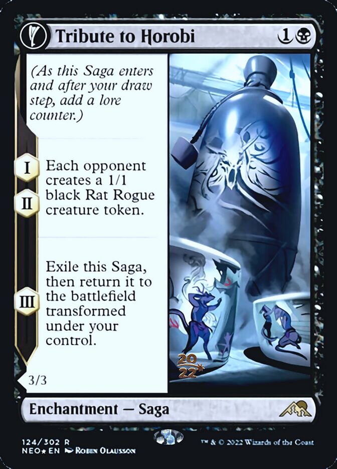 Tribute to Horobi // Echo of Death's Wail (PRE-124S) - Kamigawa: Neon Dynasty Promos: (fandfc, enchantment) Foil