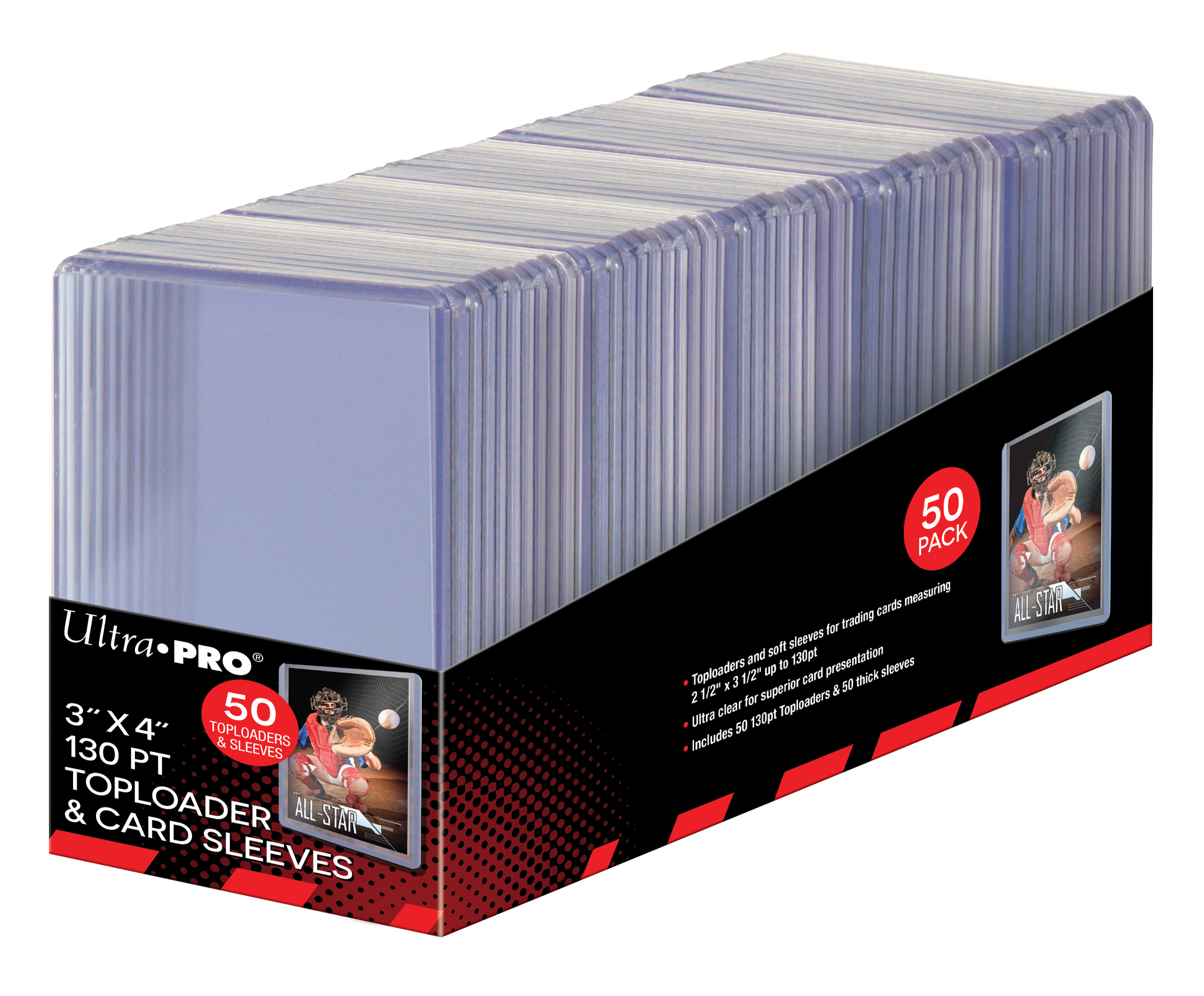 Ultra PRO: Toploader - 3" x 4" (50ct - 130pt with Card Sleeves)