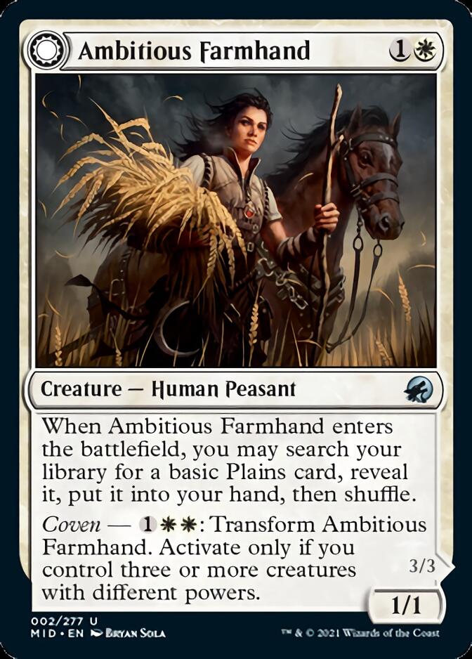 Ambitious Farmhand // Seasoned Cathar (MID-002) - Innistrad: Midnight Hunt: (Double Faced Transform)