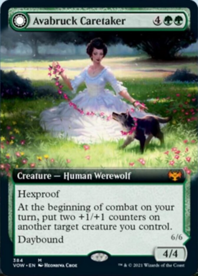 Avabruck Caretaker // Hollowhenge Huntmaster (VOW-384) - Innistrad: Crimson Vow: (Extended Art, Double Faced Transform)