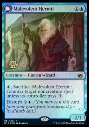 Malevolent Hermit // Benevolent Geist (PRE-61S) - Innistrad: Midnight Hunt Promos: (Double Faced Transform) Foil