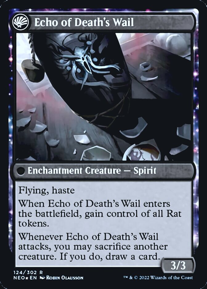 Tribute to Horobi // Echo of Death's Wail (PRE-124S) - Kamigawa: Neon Dynasty Promos: (fandfc, enchantment) Foil