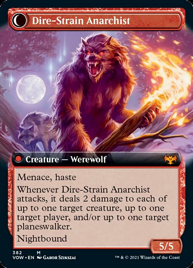 Volatile Arsonist // Dire-Strain Anarchist (VOW-382) - Innistrad: Crimson Vow: (Extended Art, Double Faced Transform)