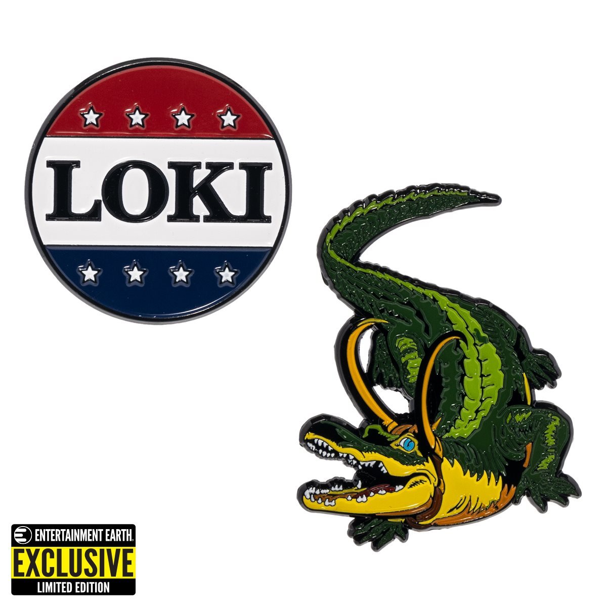 President Loki Button and Alligator Pin 2-Pack - Entertainment Earth Exclusive