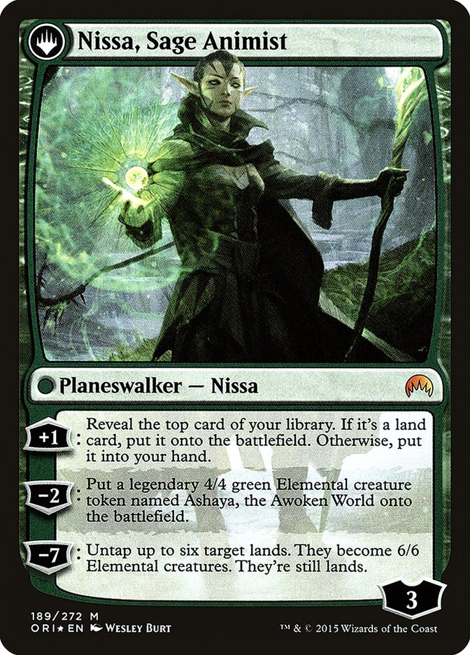 Nissa, Vastwood Seer // Nissa, Sage Animist (PRE-189S) - Magic Origins Promos: (originpwdfc) Foil