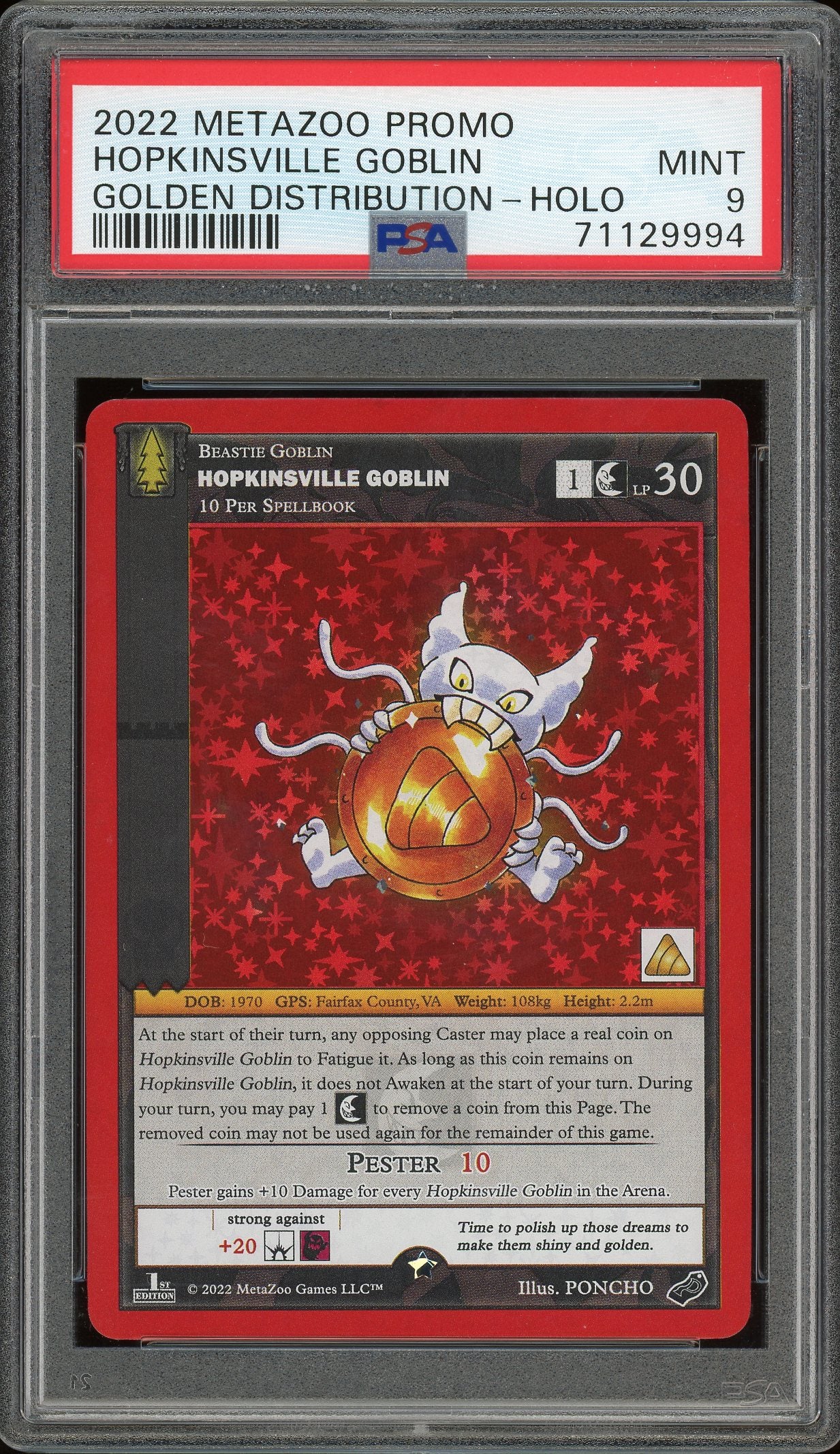 MetaZoo: Hopkinsville Goblin Golden Distribution Promo PSA 9