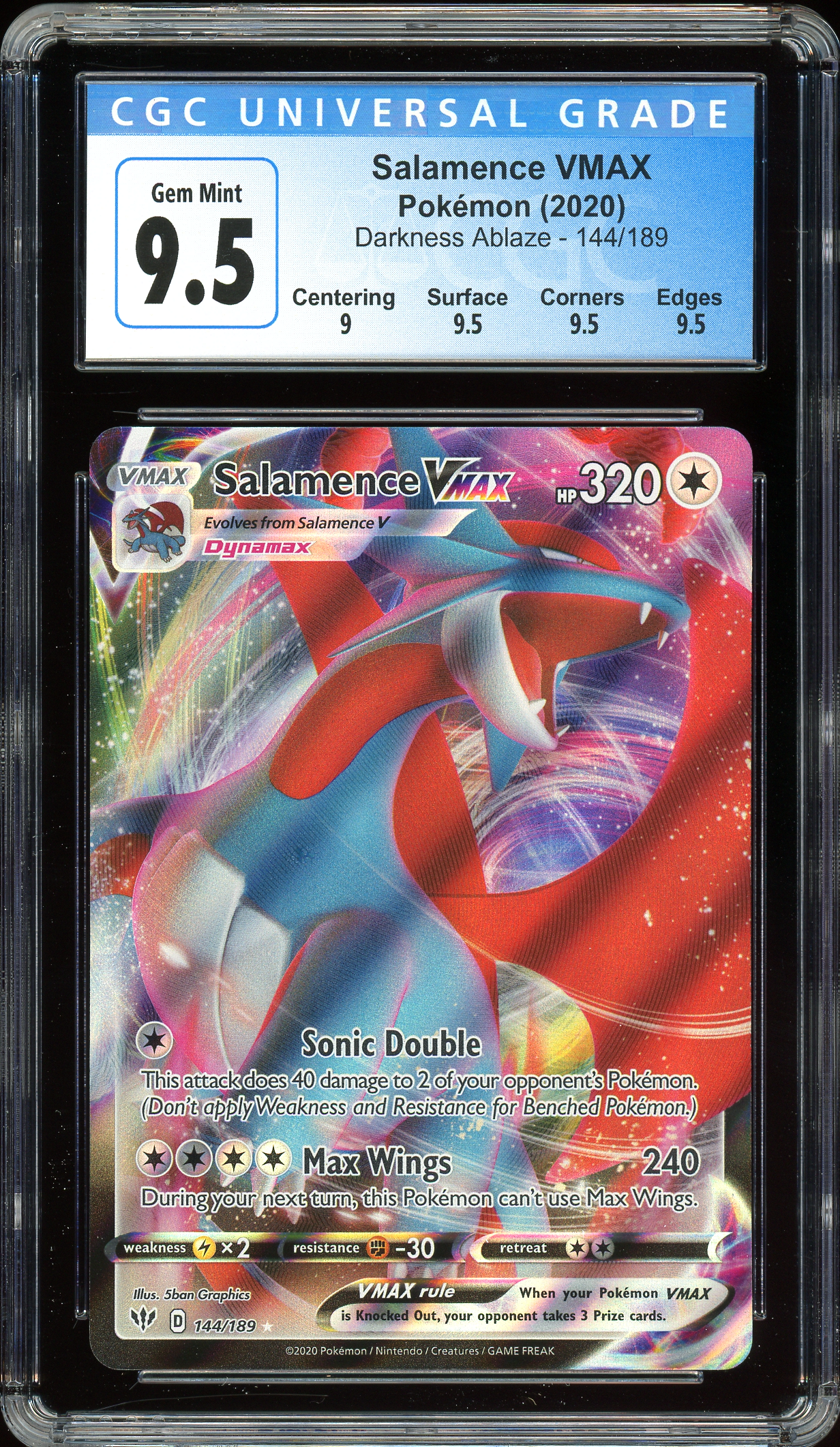 Salamence VMAX Darkness Ablaze 144/189 CGC 9.5 Gem Mint Salamence VMAX Darkness Ablaze 144/189 CGC 9.5 Gem Mint