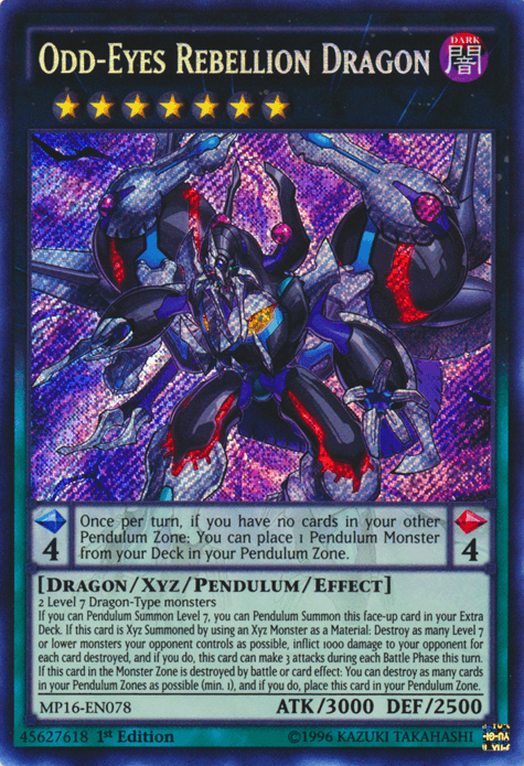 Odd-Eyes Rebellion Dragon [MP16-EN078] Secret Rare - Josh's Cards