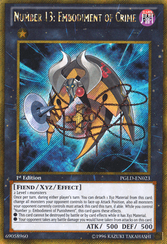 Number 13: Embodiment of Crime [PGLD-EN023] Gold Secret Rare - Josh's Cards