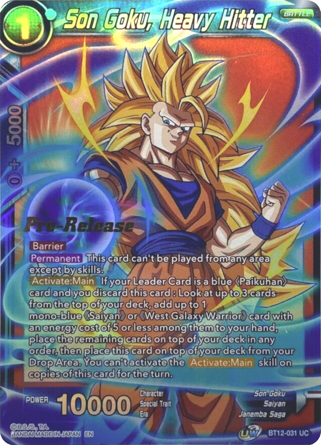 Son Goku, Heavy Hitter (BT12-031) [Vicious Rejuvenation Prerelease Promos] Parallel Foil