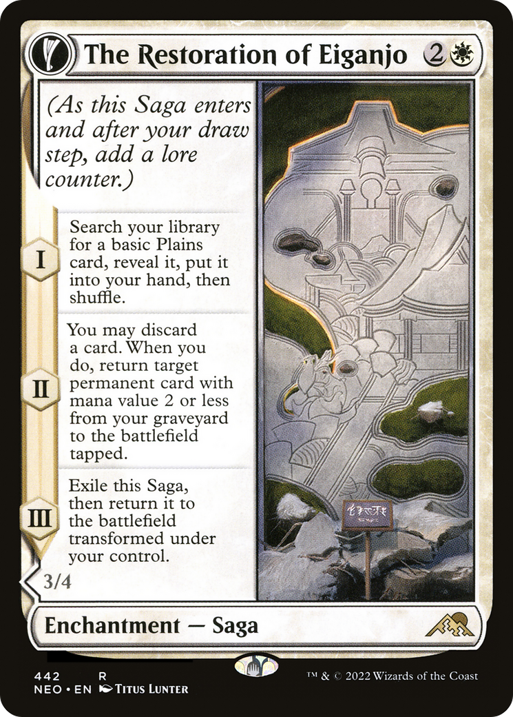 The Restoration of Eiganjo // Architect of Restoration (NEO-442) - Kamigawa: Neon Dynasty: (Extended Art, fandfc, enchantment) Foil