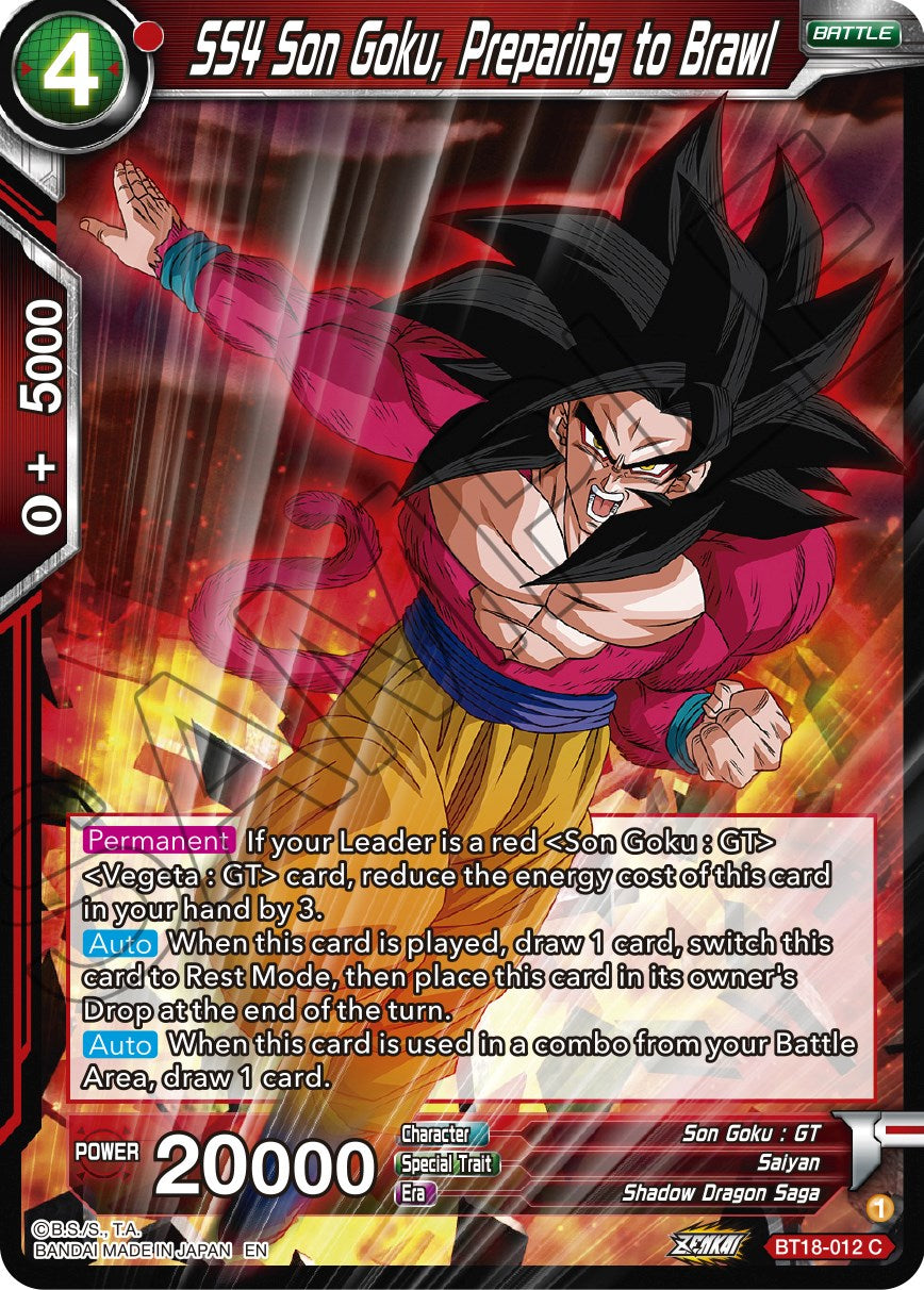 SS4 Son Goku, Preparing to Brawl (BT18-012) [Dawn of the Z-Legends] Parallel Foil