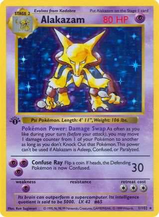 Alakazam 001 - Base Set Shadowless 1st Edition Holofoil
