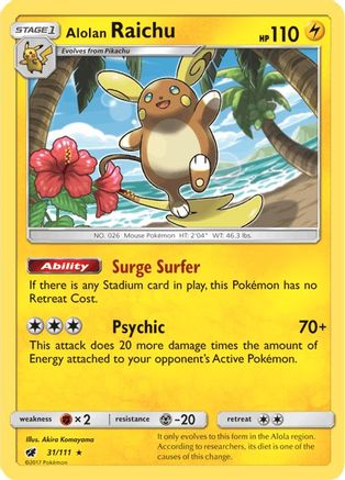 Alolan Raichu 031/111 - SM  Crimson Invasion Reverse Holofoil