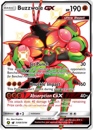 Pokemon: Buzzwole GX Shiny Hidden Fates SV68/SV94 - Near Mint