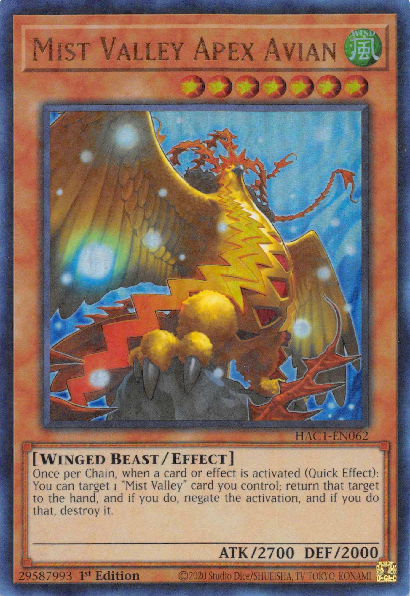 Mist Valley Apex Avian (Duel Terminal) [HAC1-EN062] Parallel Rare - Josh's Cards