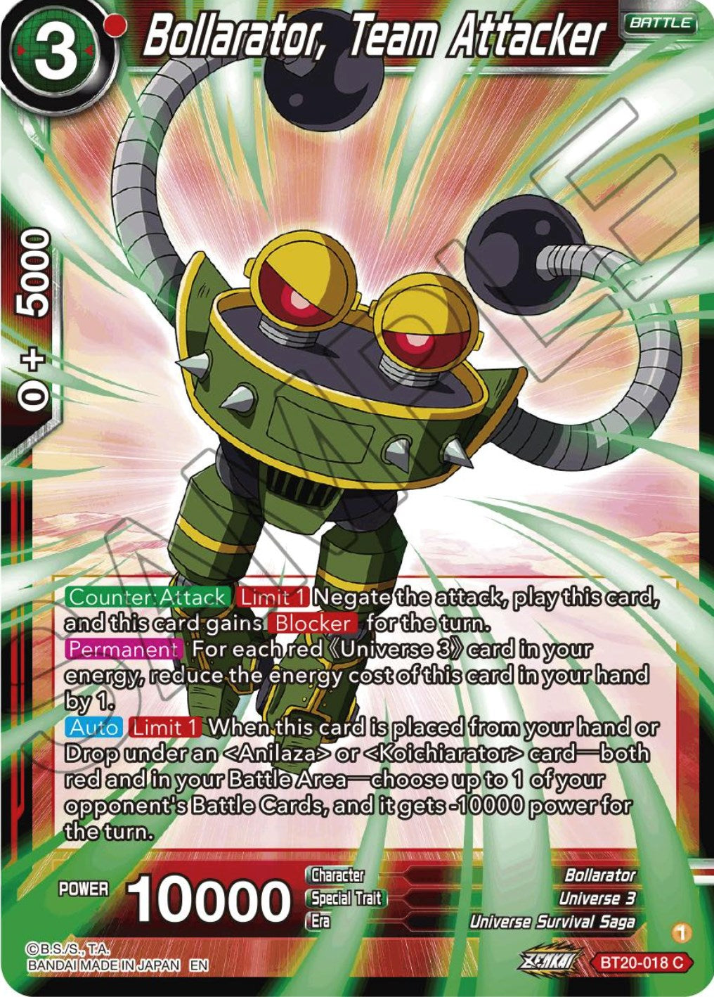 Bollarator, Team Attacker (BT20-018) [Power Absorbed] Parallel Foil
