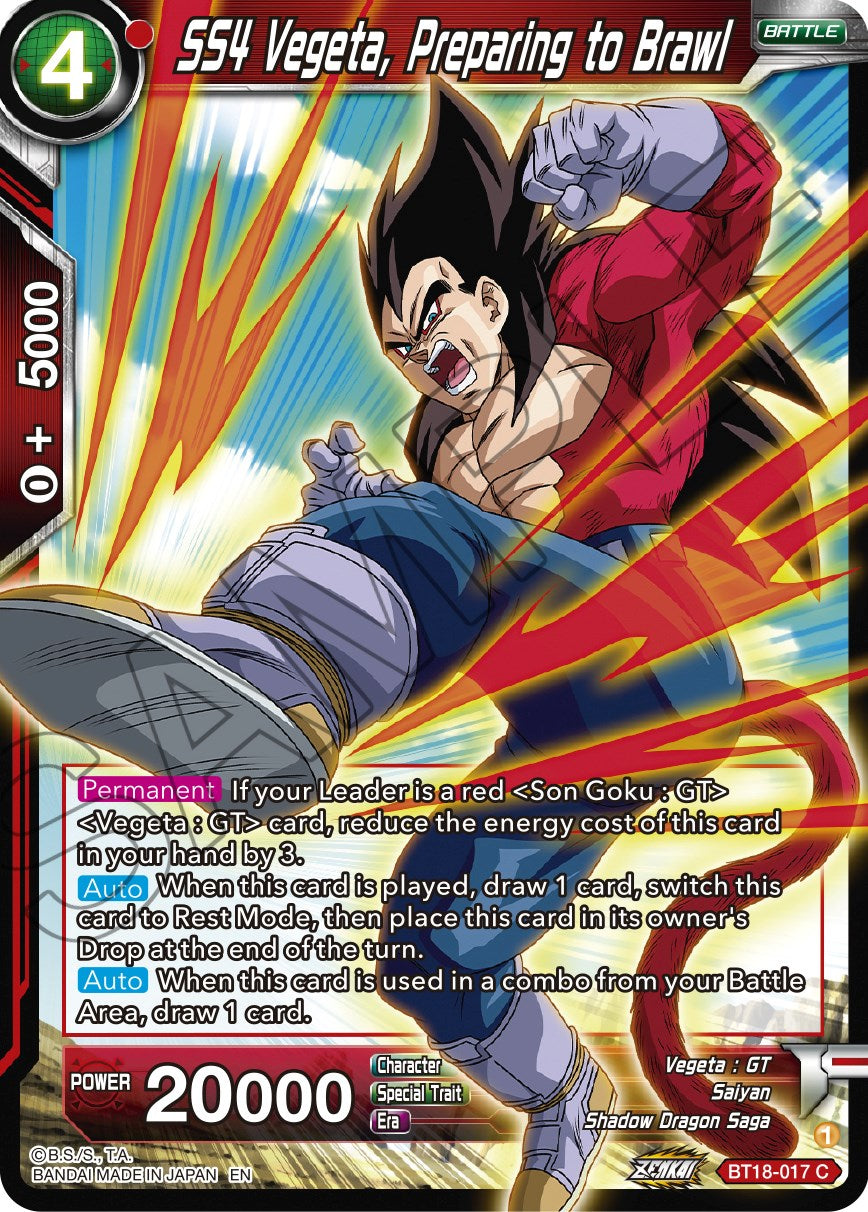 SS4 Vegeta, Preparing to Brawl (BT18-017) [Dawn of the Z-Legends] Parallel Foil