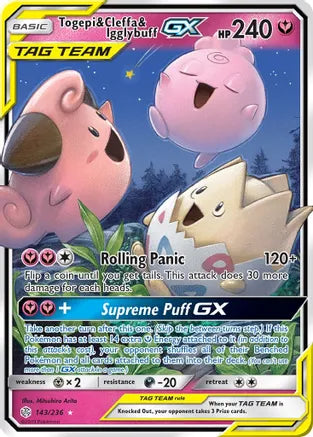 Pokemon: Togepi & Cleffa & Igglybuff GX Cosmic Eclipse 143/236 - Moderate Play