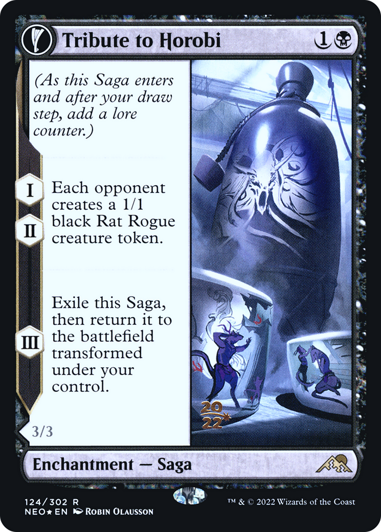 Tribute to Horobi // Echo of Death's Wail (PRE-124S) - Kamigawa: Neon Dynasty Promos: (fandfc, enchantment) Foil