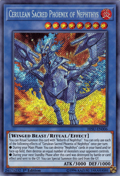 Cerulean Sacred Phoenix of Nephthys [HISU-EN006] Secret Rare - Josh's Cards