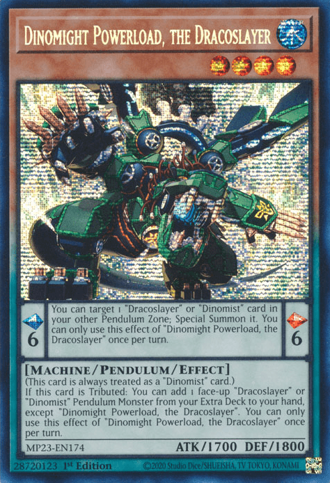 Dinomight Powerload, the Dracoslayer [MP23-EN174] Prismatic Secret Rare - Josh's Cards