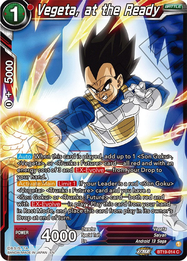Vegeta, at the Ready (BT19-014) [Fighter's Ambition] Parallel Foil