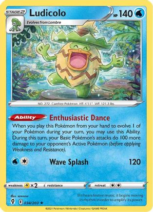 Ludicolo 034/203 - SWSH07 Evolving Skies Holofoil