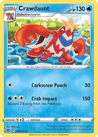 Crawdaunt 033/172 - SWSH09 Brilliant Stars Reverse Holofoil